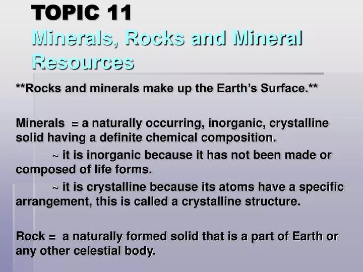 topic 11 minerals rocks and mineral resources