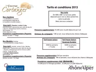 Tarifs et conditions 2013