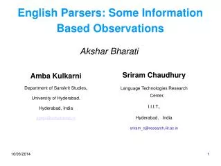 English Parsers: Some Information Based Observations