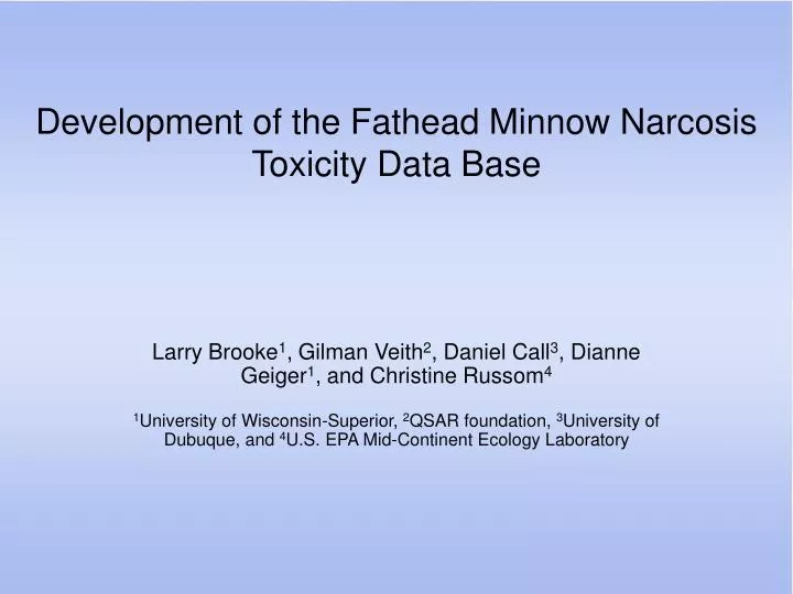 development of the fathead minnow narcosis toxicity data base