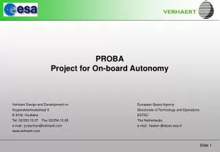 PROBA Project for On-board Autonomy