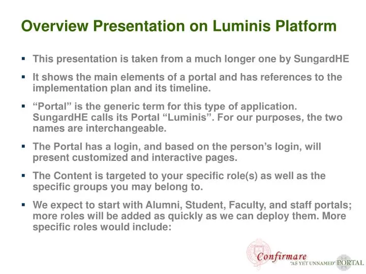 overview presentation on luminis platform