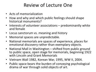 Review of Lecture One