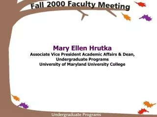 Mary Ellen Hrutka Associate Vice President Academic Affairs &amp; Dean, Undergraduate Programs University of Maryland Un