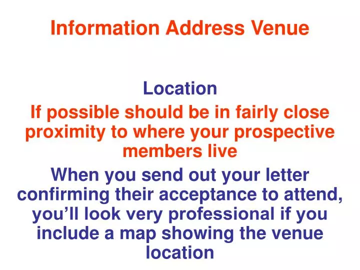 information address venue