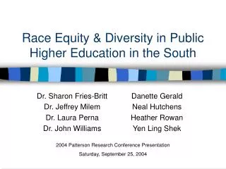Race Equity &amp; Diversity in Public Higher Education in the South