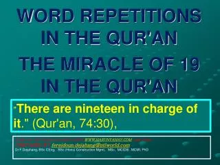 WORD REPETITIONS IN THE QUR'AN THE MIRACLE OF 19 IN THE QUR'AN