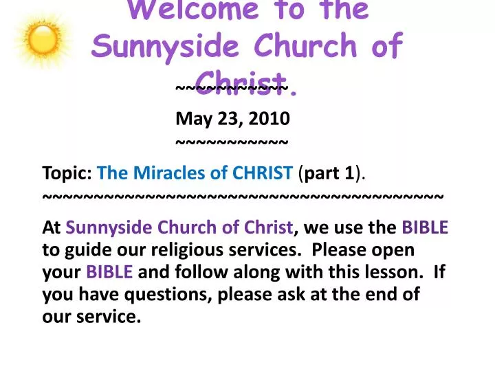 welcome to the sunnyside church of christ
