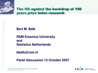 The OG against the backdrop of 150 years price index research