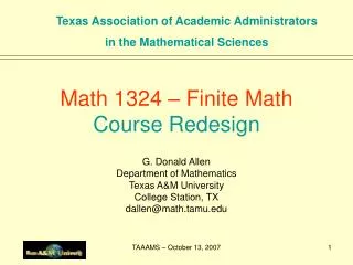 Math 1324 – Finite Math Course Redesign