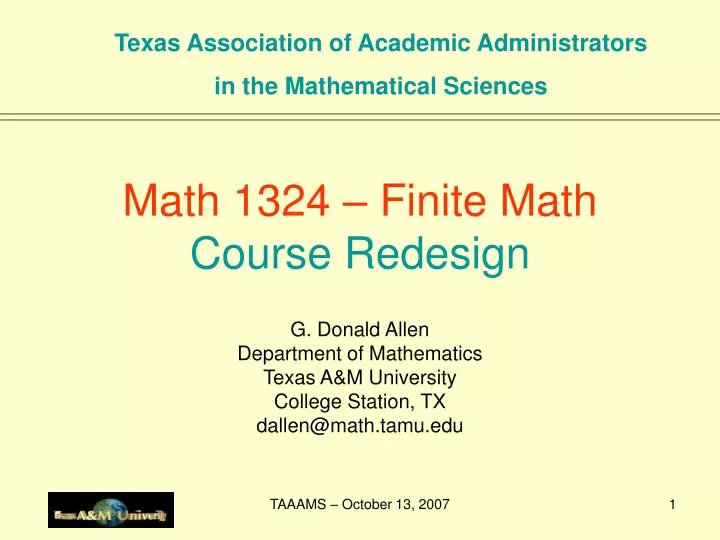 math 1324 finite math course redesign