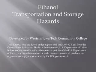 Ethanol Transportation and Storage Hazards