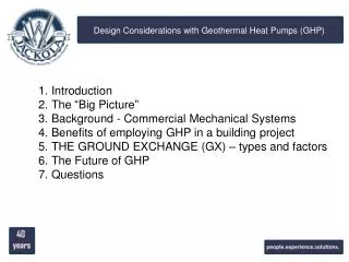 Design Considerations with Geothermal Heat Pumps (GHP)
