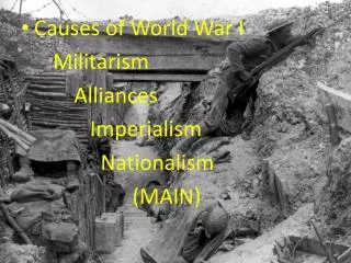 Causes of World War I Militarism Alliances Imperialism Nationalism