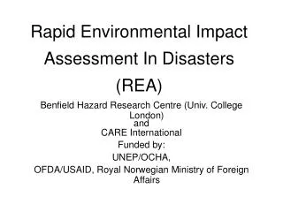 Rapid Environmental Impact Assessment In Disasters (REA)