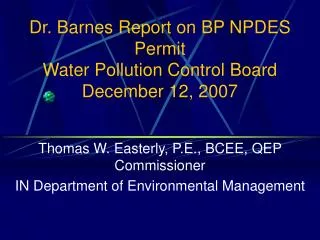 Dr. Barnes Report on BP NPDES Permit Water Pollution Control Board December 12, 2007