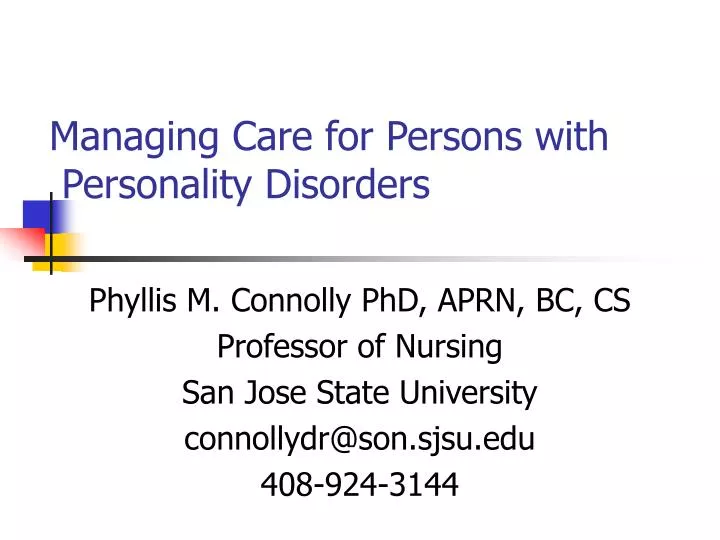 managing care for persons with personality disorders