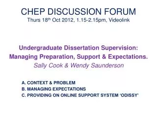 CHEP DISCUSSION FORUM Thurs 18 th Oct 2012, 1.15-2.15pm, Videolink