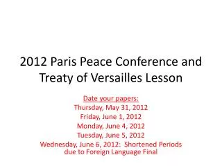 2012 Paris Peace Conference and Treaty of Versailles Lesson
