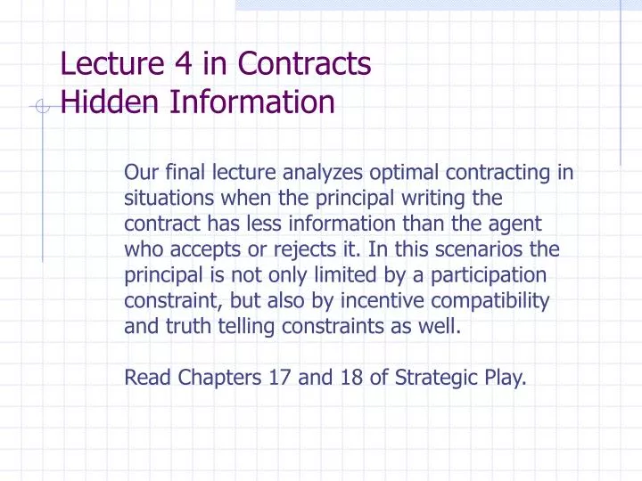 lecture 4 in contracts hidden information