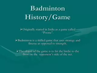 Badminton History/Game