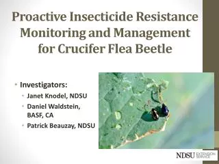 Proactive Insecticide Resistance Monitoring and Management for Crucifer Flea Beetle