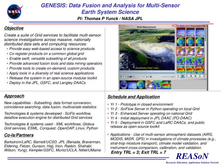 genesis data fusion and analysis for multi sensor earth system science