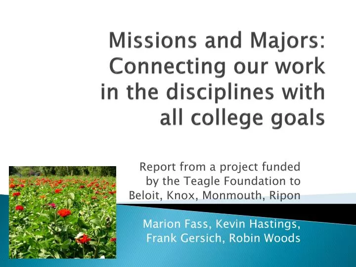 missions and majors connecting our work in the disciplines with all college goals
