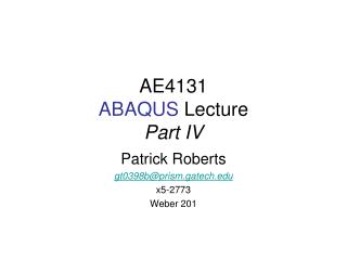 AE4131 ABAQUS Lecture Part IV