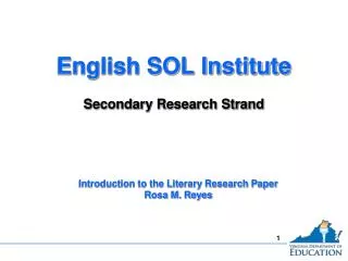 English SOL Institute Secondary Research Strand