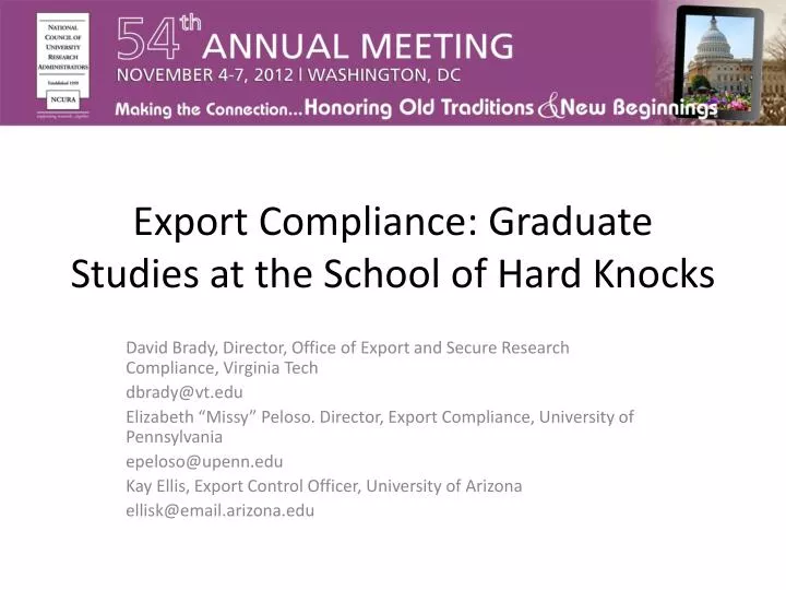 export compliance graduate studies at the school of hard knocks