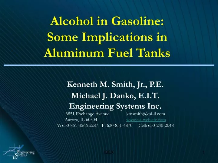 alcohol in gasoline some implications in aluminum fuel tanks