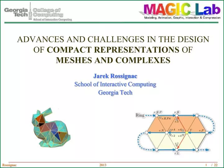 advances and challenges in the design of compact representations of meshes and complexes