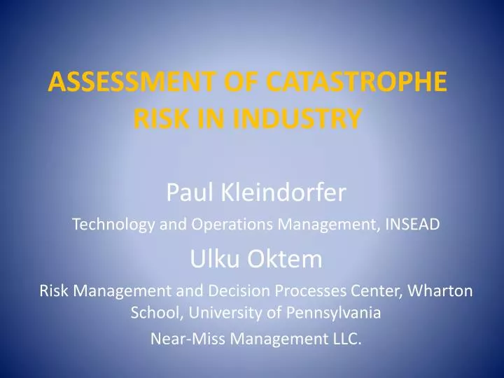 assessment of catastrophe risk in industry
