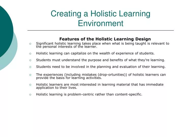 creating a holistic learning environment