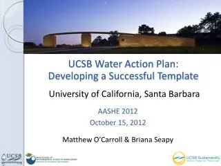 UCSB Water Action Plan: Developing a Successful Template