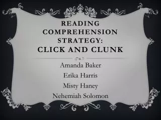 Reading Comprehension Strategy: Click and Clunk