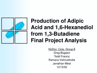 Production of Adipic Acid and 1,6-Hexanediol from 1,3-Butadiene Final Project Analysis
