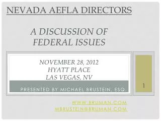 Nevada AEFLA Directors A Discussion of Federal Issues November 28, 2012 Hyatt Place Las Vegas, NV