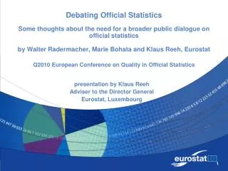 presentation by Klaus Reeh Adviser to the Director General Eurostat, Luxembourg