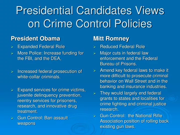 presidential candidates views on crime control policies