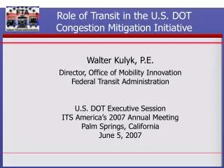 Role of Transit in the U.S. DOT Congestion Mitigation Initiative