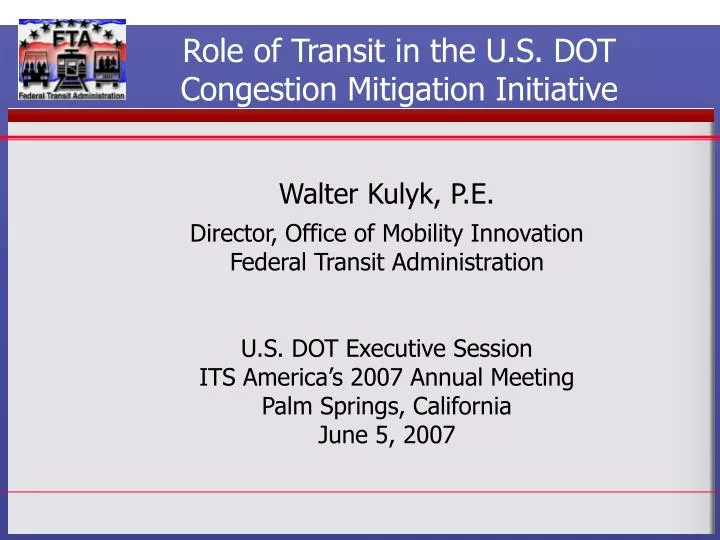 role of transit in the u s dot congestion mitigation initiative
