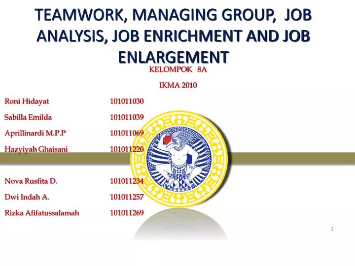 teamwork managing group job analysis job enrichment and job enlargement