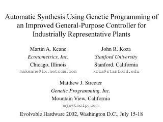 Automatic Synthesis Using Genetic Programming of an Improved General-Purpose Controller for Industrially Representative