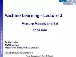 Machine Learning – Lecture 3
