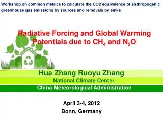 Radiative Forcing and Global Warming Potentials due to CH 4 and N 2 O