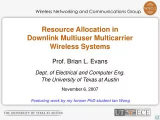 Resource Allocation in Downlink Multiuser Multicarrier Wireless Systems