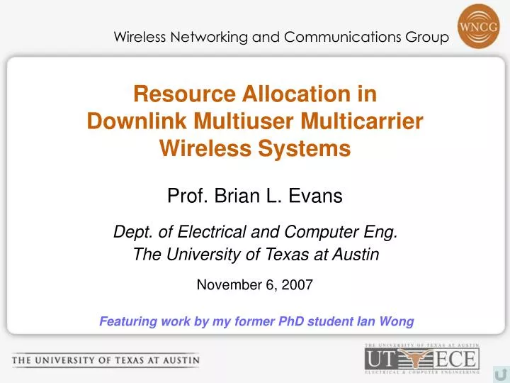 resource allocation in downlink multiuser multicarrier wireless systems