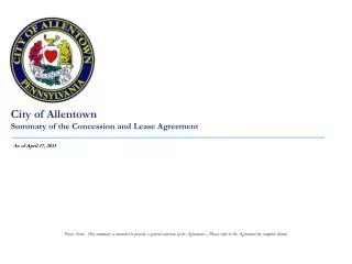 City of Allentown Summary of the Concession and Lease Agreement